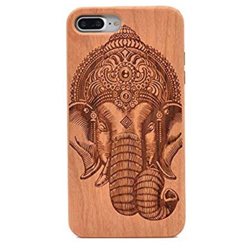 For iphone 7/8 Plus Wood Hand Carved Elephant Case